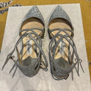 Jimmy Choo Lancer Silver Pointed Glitter Flat